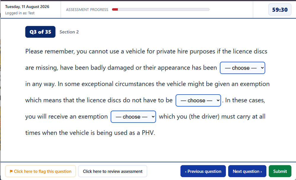 A SERU practice question in the real exam layout